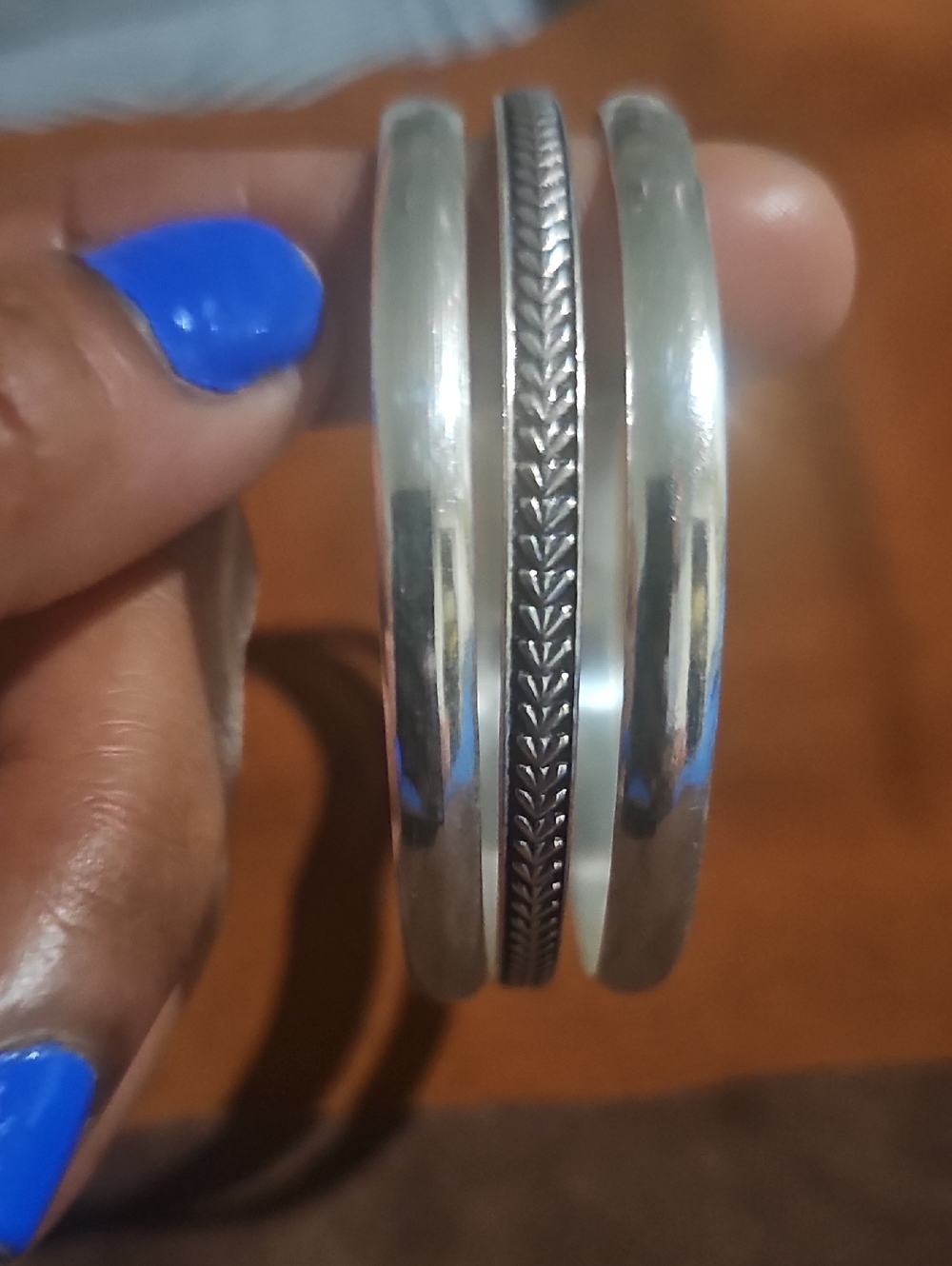 925 Sterling Silver Banles Set Of Three Ladies Size 8 New And Hav'nt Been Worn - Picture 8 of 9